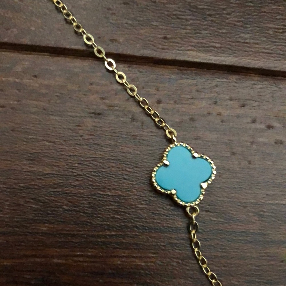 Genuine NWT turquoise clover station necklace on long gold over sterling chain - Picture 9 of 10